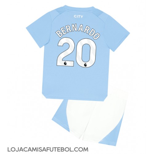 Camisa de Futebol Manchester City Bernardo Silva #20 Equipamento Principal Infantil 2023-24 Manga Curta (+ Calças curtas)